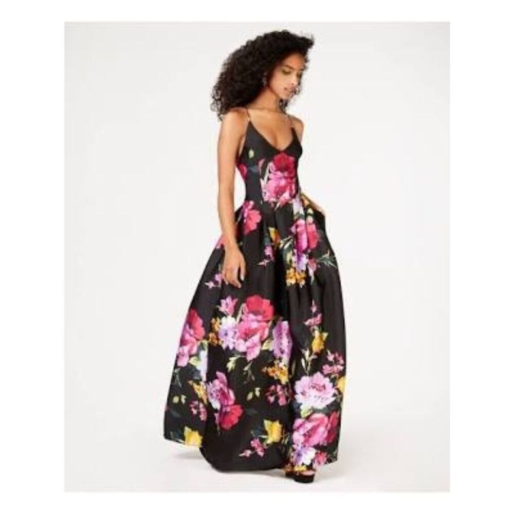 BCX Floral Formal Spaghetti Strap Halter Gown Dress Size 0 Juniors